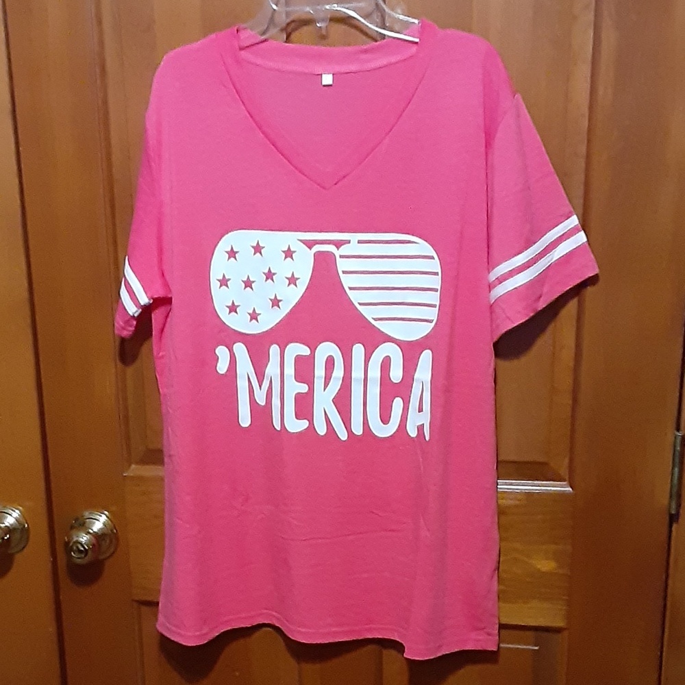 Merica V-Neck Football Style Graphic T-Shirt